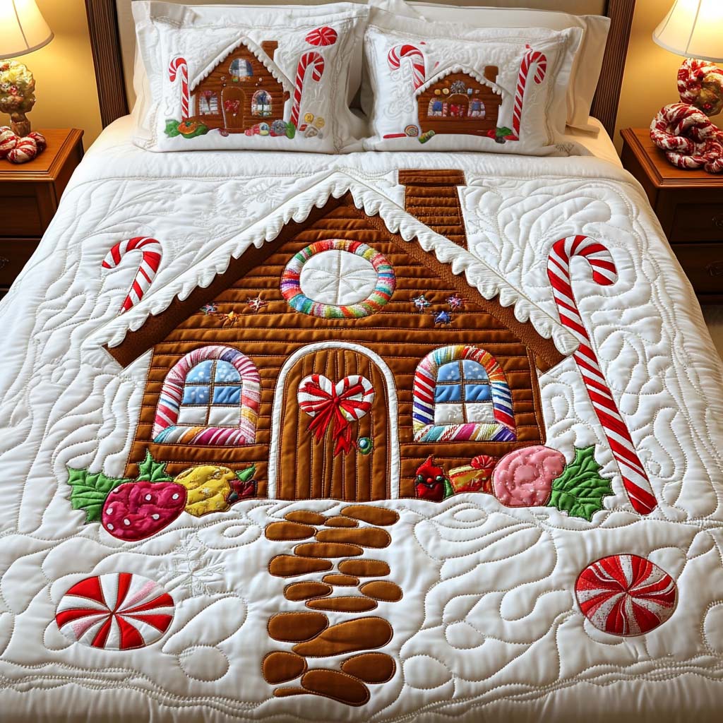 Gingerbread Haven 3-Piece Quilted Bedding Set - Single (59" x 70")