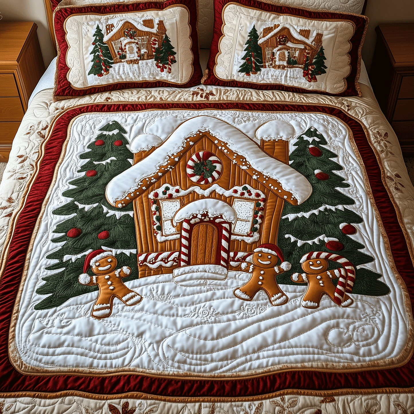 Gingerbread Village 3-Piece Quilted Bedding Set - Single (59" x 70")