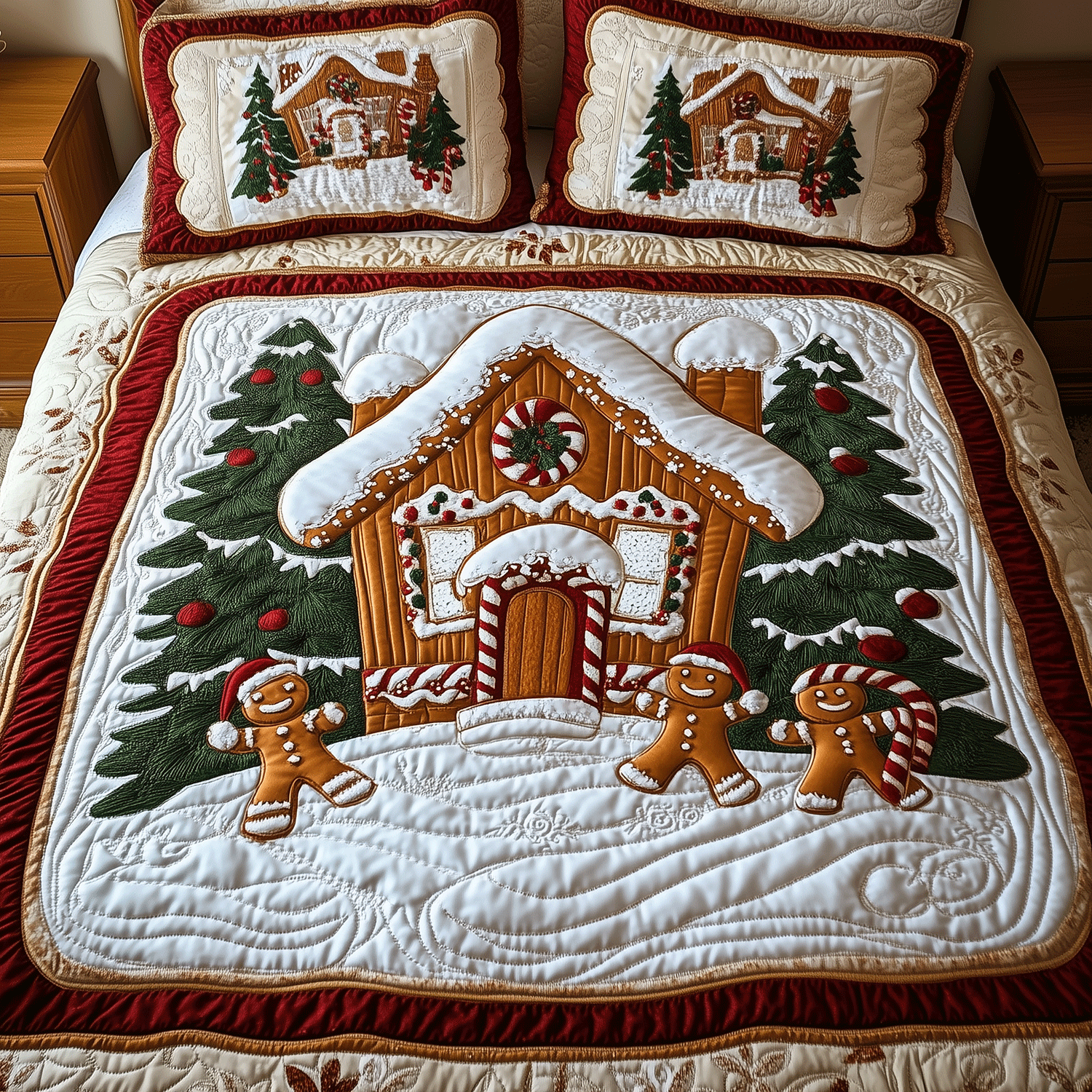 Gingerbread Village 3-Piece Quilted Bedding Set - Single (59" x 70")