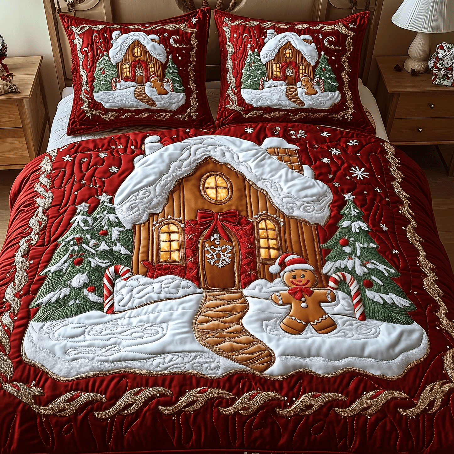 Gingerbread Wonderland 3-Piece Quilted Bedding Set - Single (59" x 70")