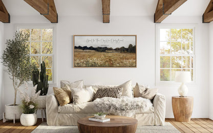 Give Us This Day Our Daily Bread, Matthew 6 11 Christian Scripture Wall Art on Rustic Wildflowers Field Landscape