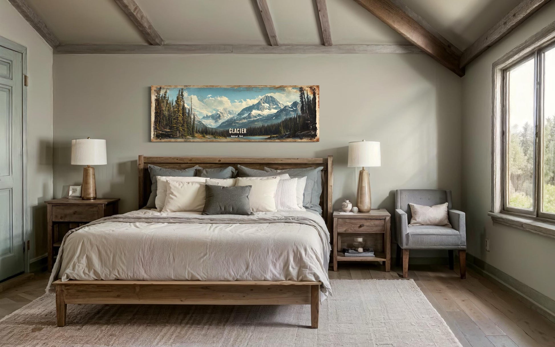 Glacier National Park Long Horizontal Framed Canvas Wall Art