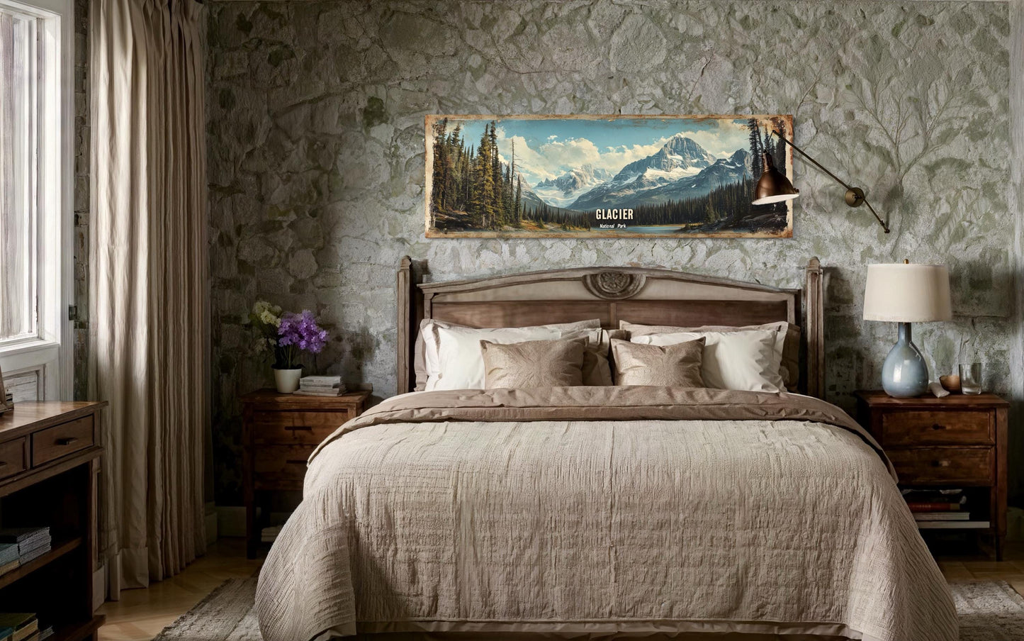 Glacier National Park Long Horizontal Framed Canvas Wall Art