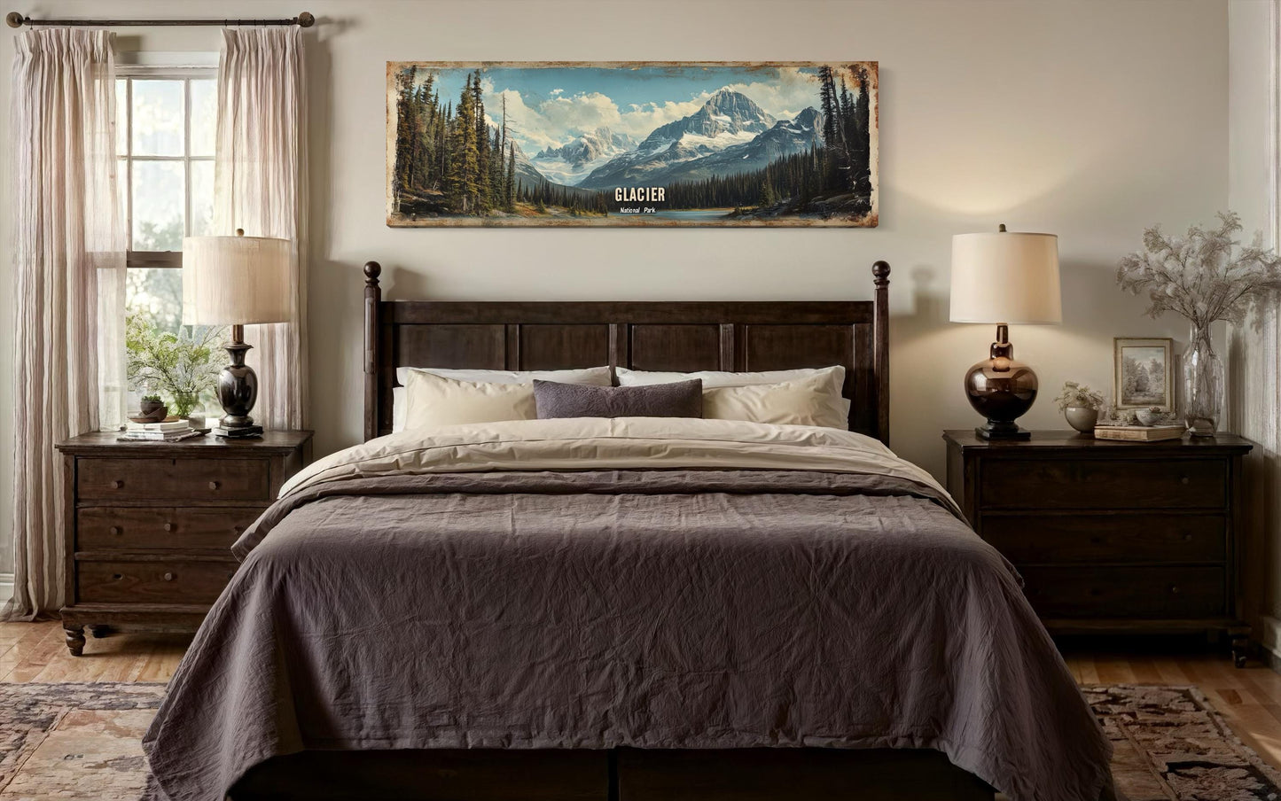 Glacier National Park Long Horizontal Framed Canvas Wall Art