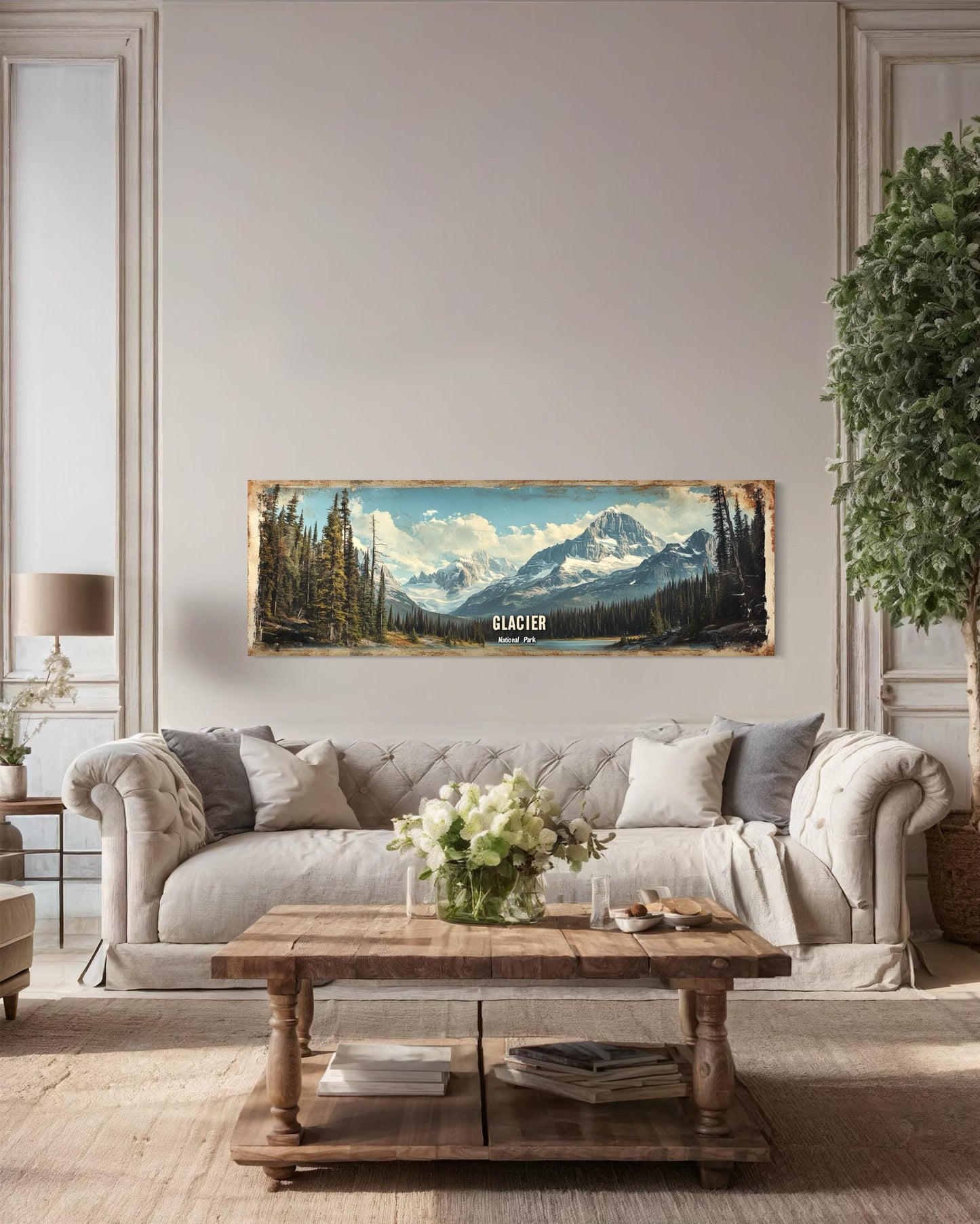Glacier National Park Long Horizontal Framed Canvas Wall Art