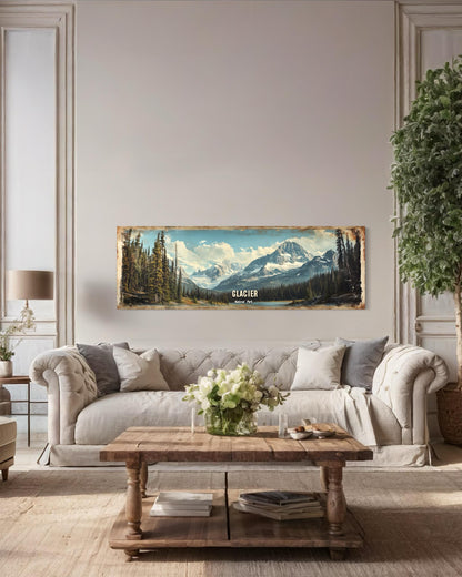 Glacier National Park Long Horizontal Framed Canvas Wall Art