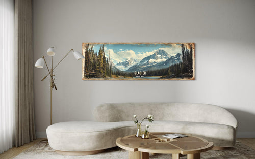Glacier National Park Long Horizontal Framed Canvas Wall Art