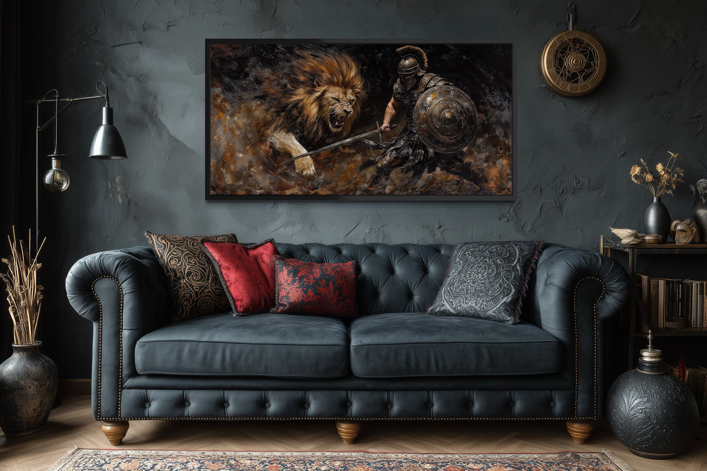 Gladiator Fighting Lion Canvas Wall Art For Man Cave Decor
