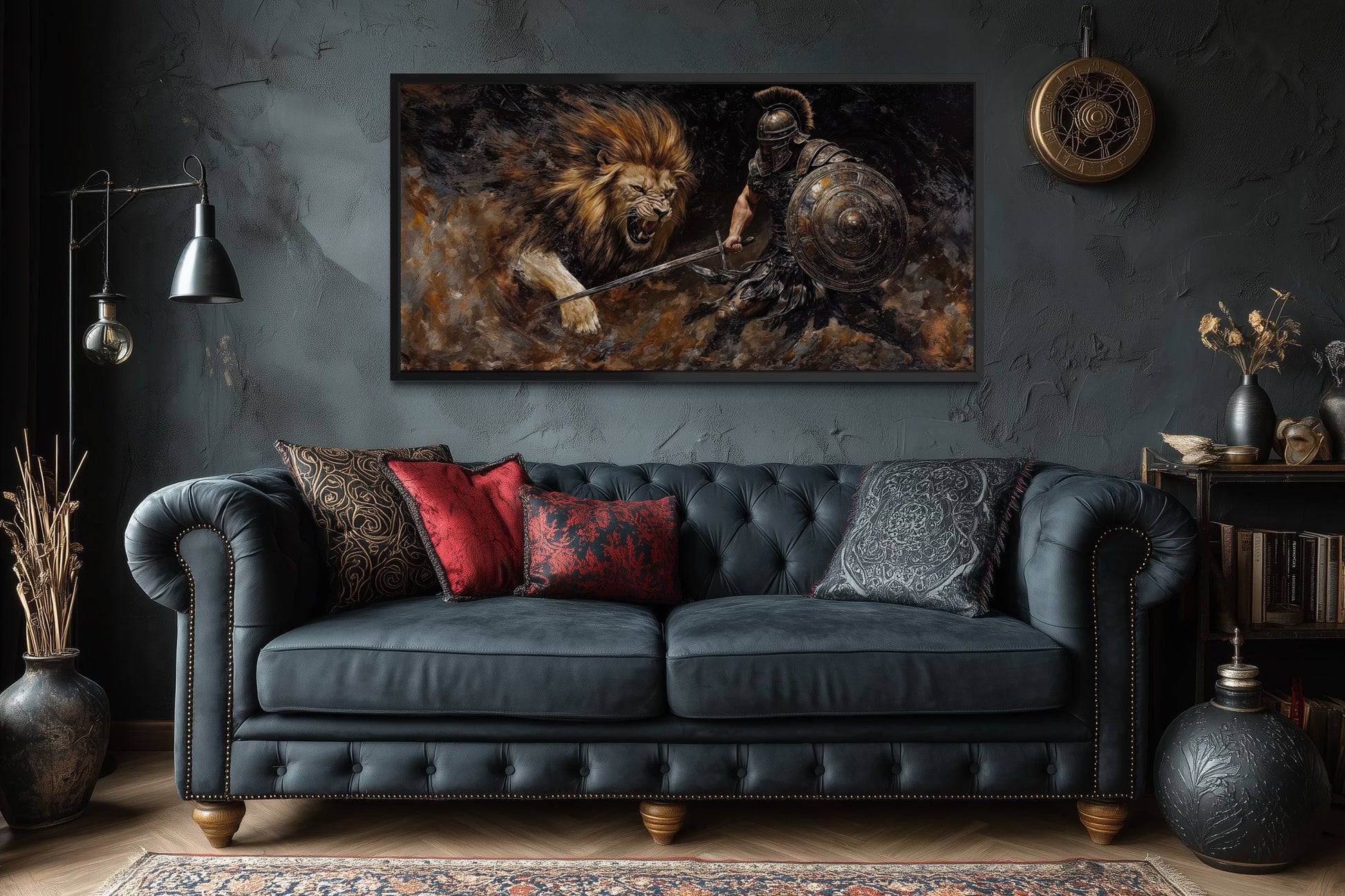 Gladiator Fighting Lion Canvas Wall Art For Man Cave Decor