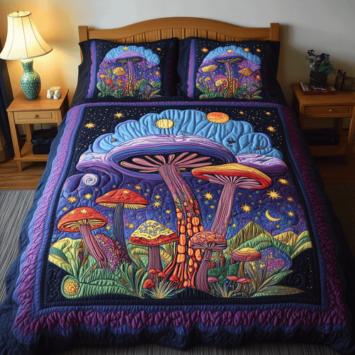 Glimmering Mushroom 3-Piece Quilted Bedding Set - Single (59" x 70")