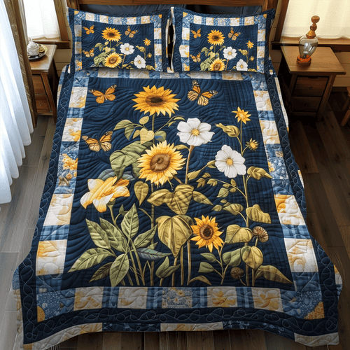 Glow Flower 3-Piece Quilted Bedding Set - Single (59" x 70")