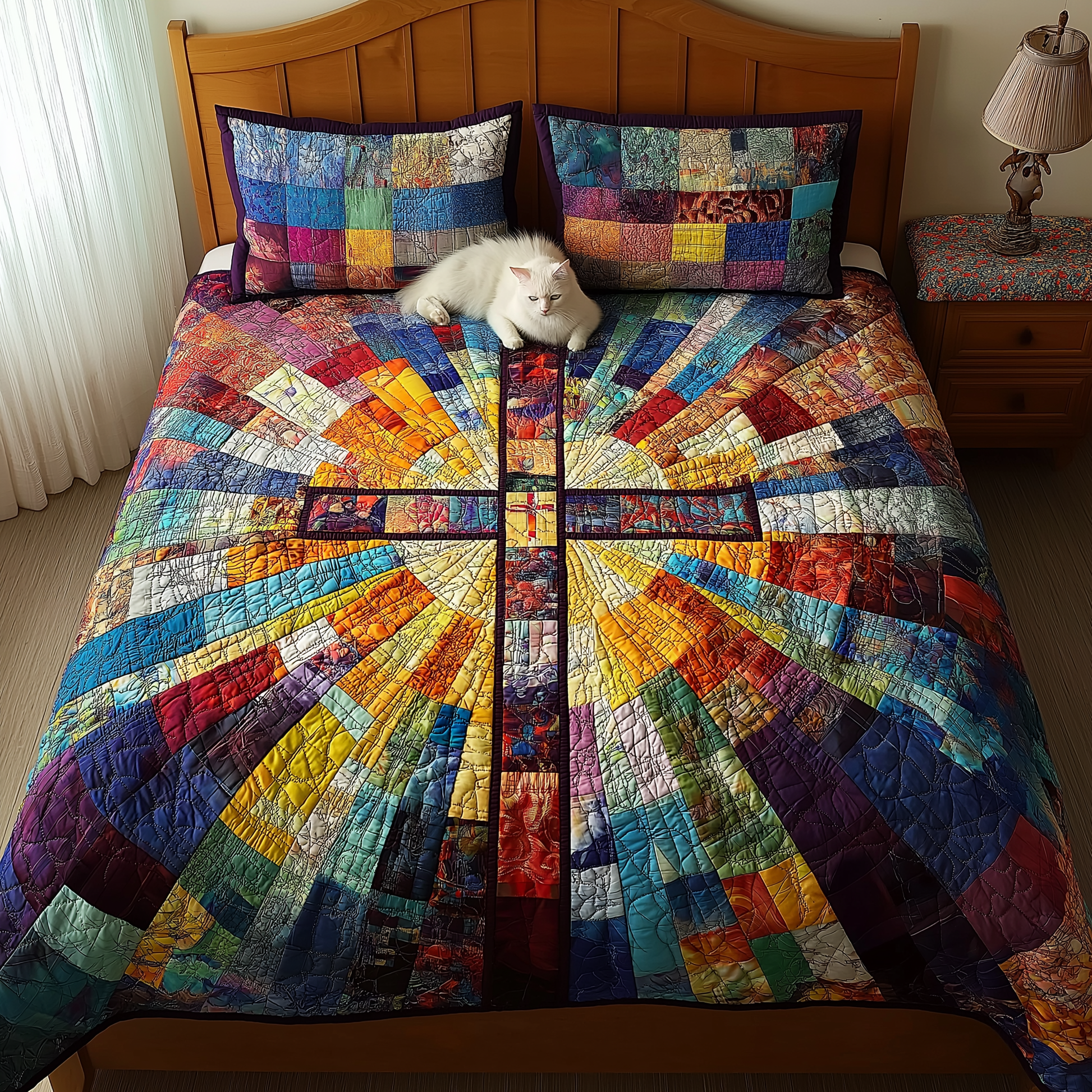 Glowing Cross 3-Piece Quilted Bedding Set - Single (59" x 70")