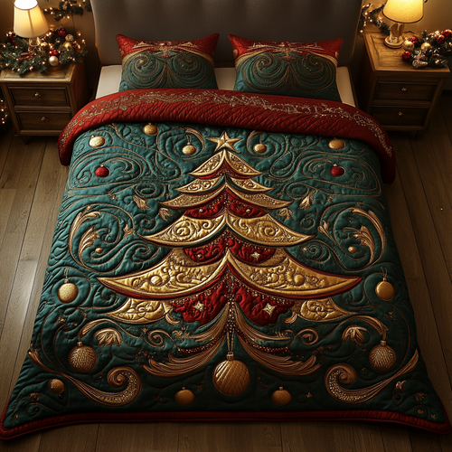 Glowing Holiday Spruce Quilted Bedding Set - Single (59" x 70")