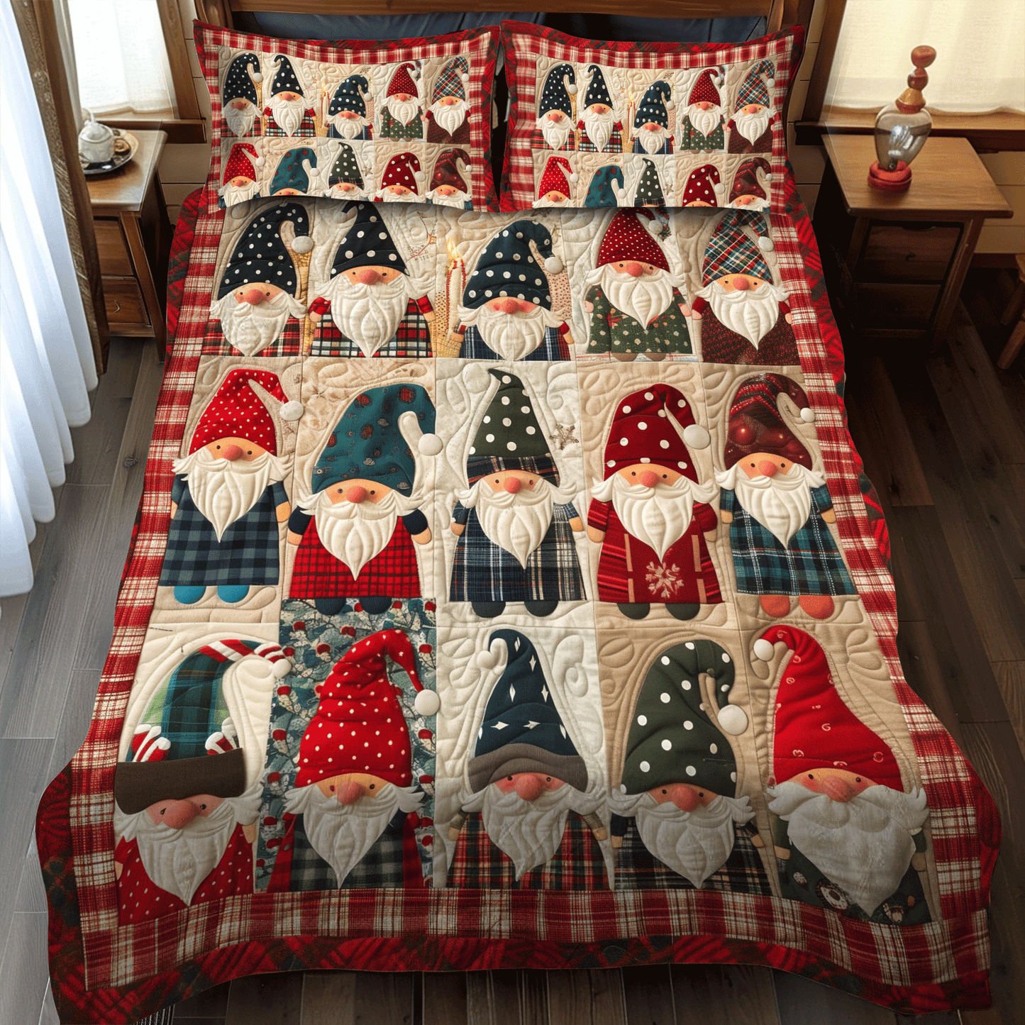 Single (59'' x 70'') /Gnome Huddle 3-Piece Quilted Bedding Set