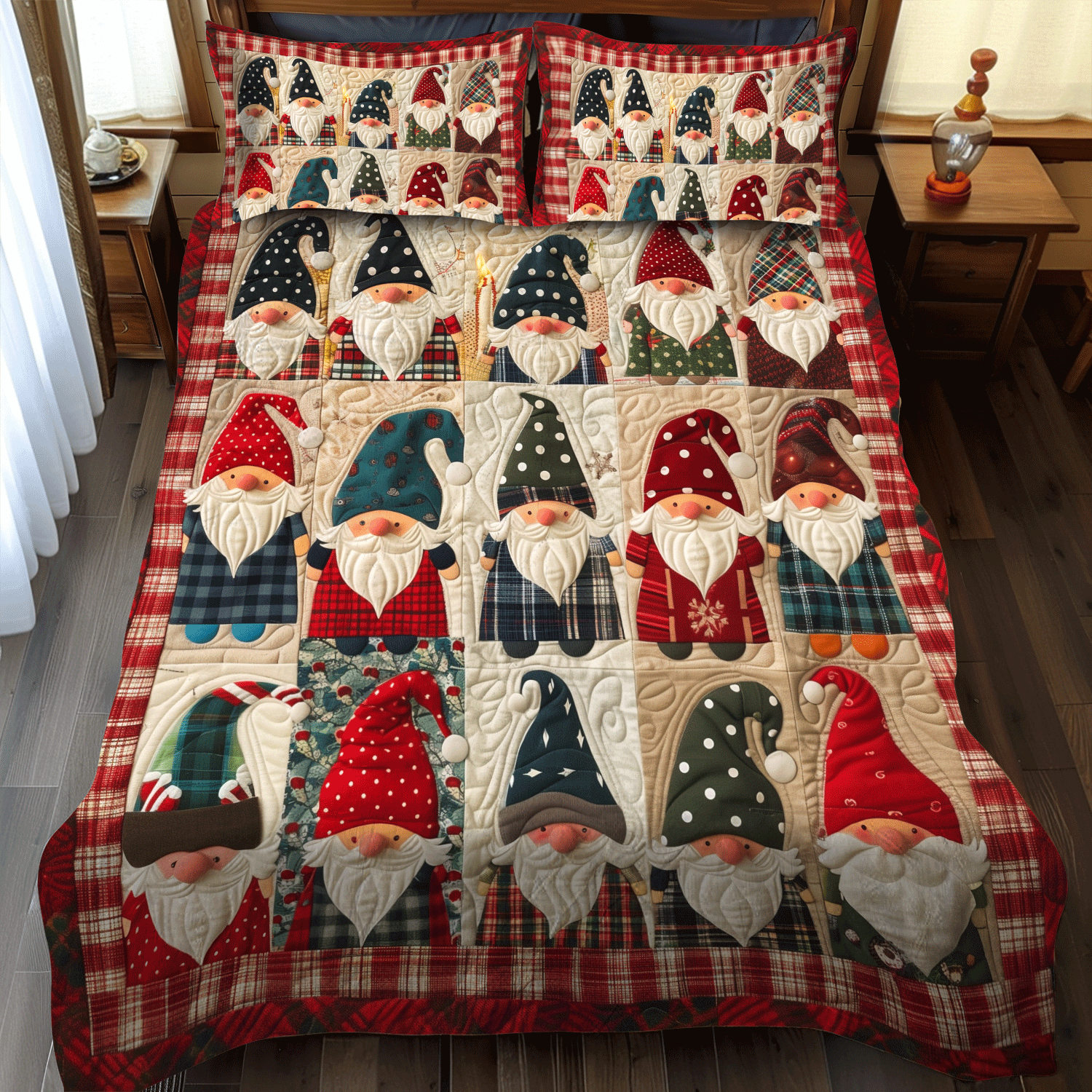 Single (59'' x 70'') /Gnome Huddle 3-Piece Quilted Bedding Set