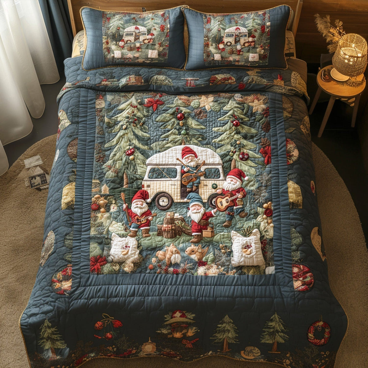 Gnome Caravan Adventure 3-Piece Quilted Bedding Set - Single (59" x 70")