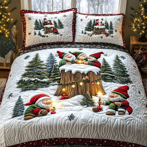 Gnome Gathering Quilted Bedding Set - Single (59" x 70")