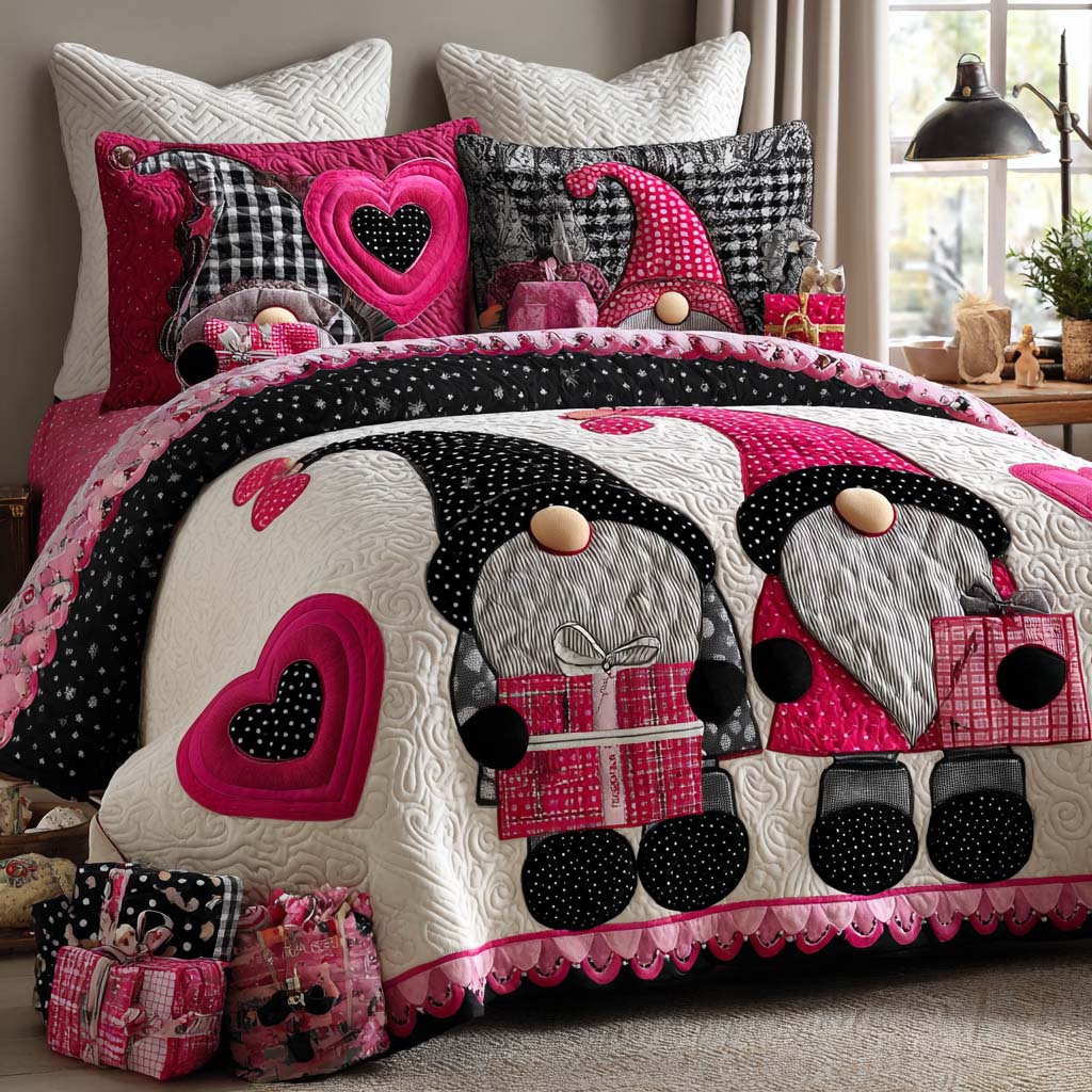 Gnome Heart Magic 3-Piece Quilted Bedding Set - Single (59" x 70")