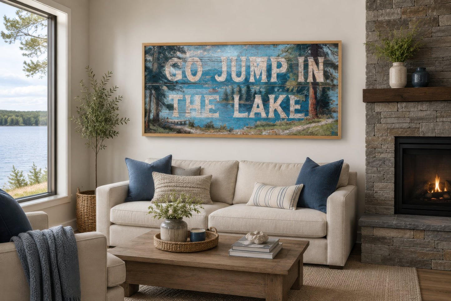Go Jump in the Lake Painting On Wood Canvas Wall Art