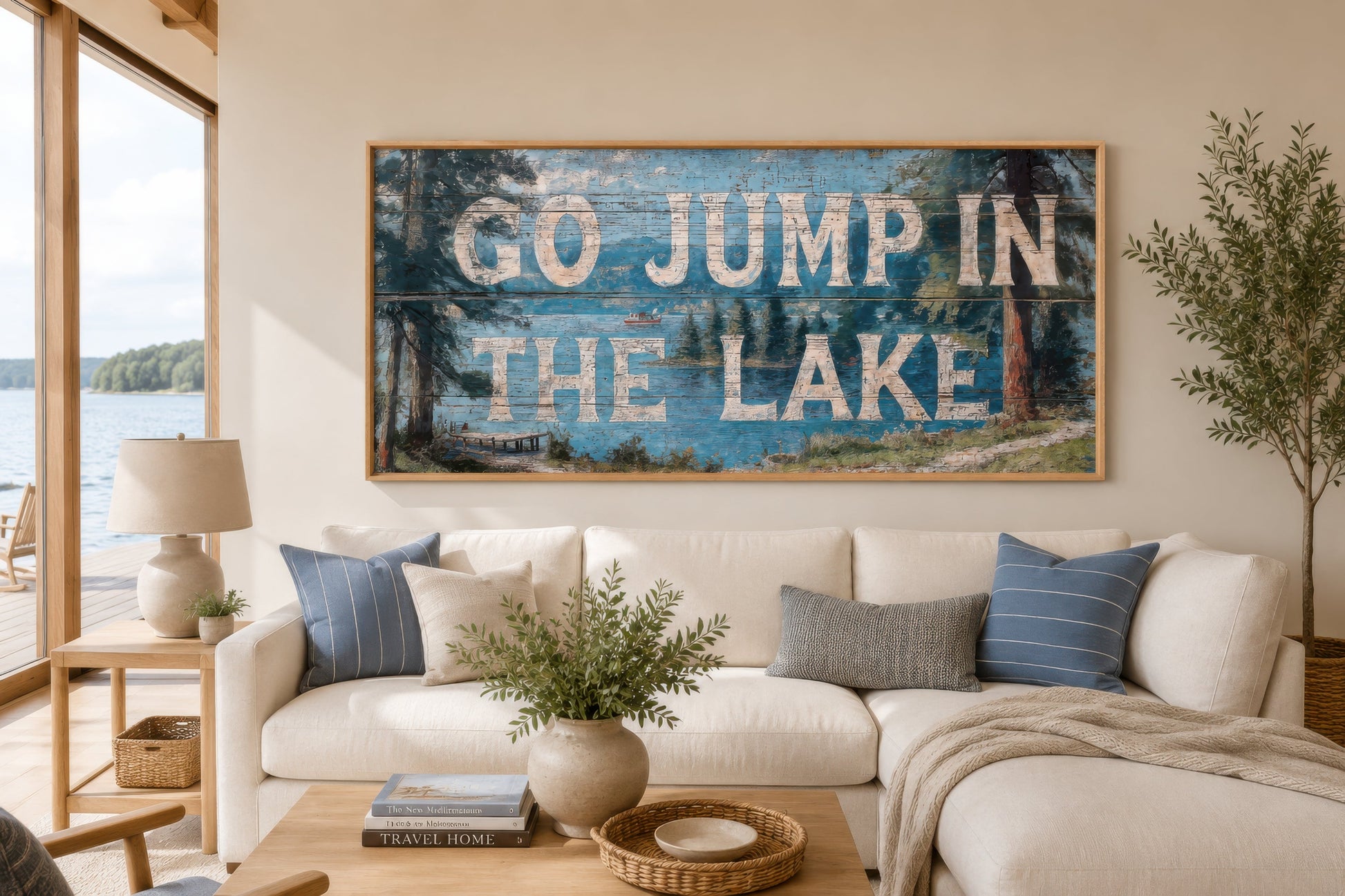 Go Jump in the Lake Painting On Wood Canvas Wall Art