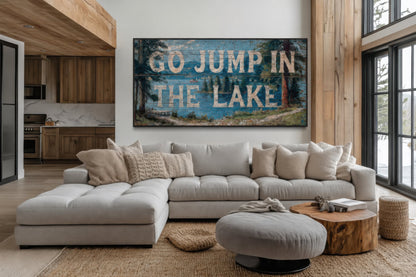 Go Jump in the Lake Painting On Wood Canvas Wall Art