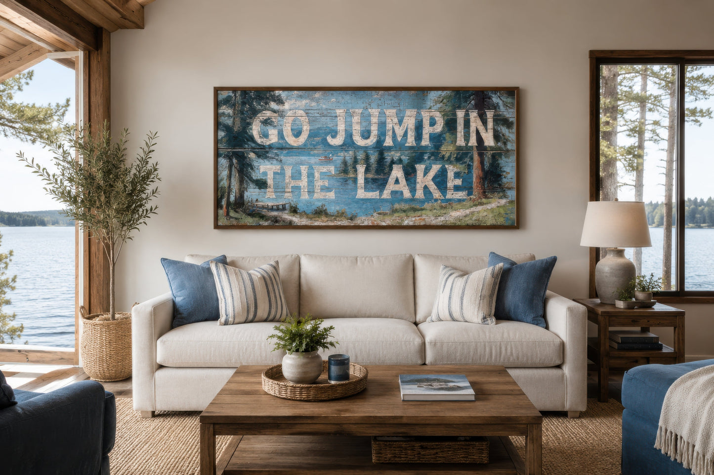 Go Jump in the Lake Painting On Wood Canvas Wall Art