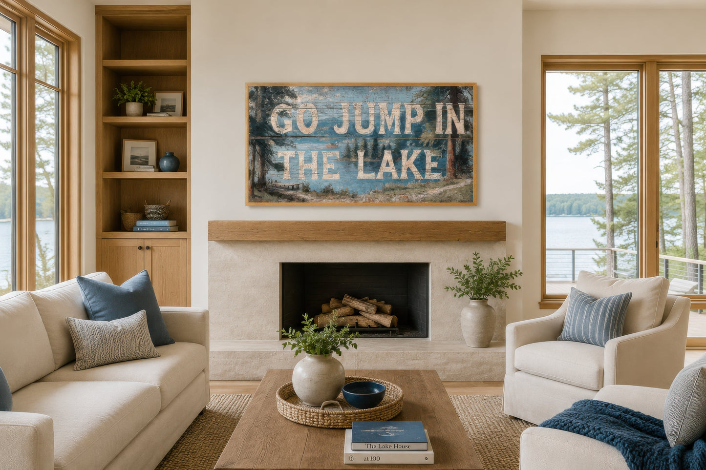 Go Jump in the Lake Painting On Wood Canvas Wall Art