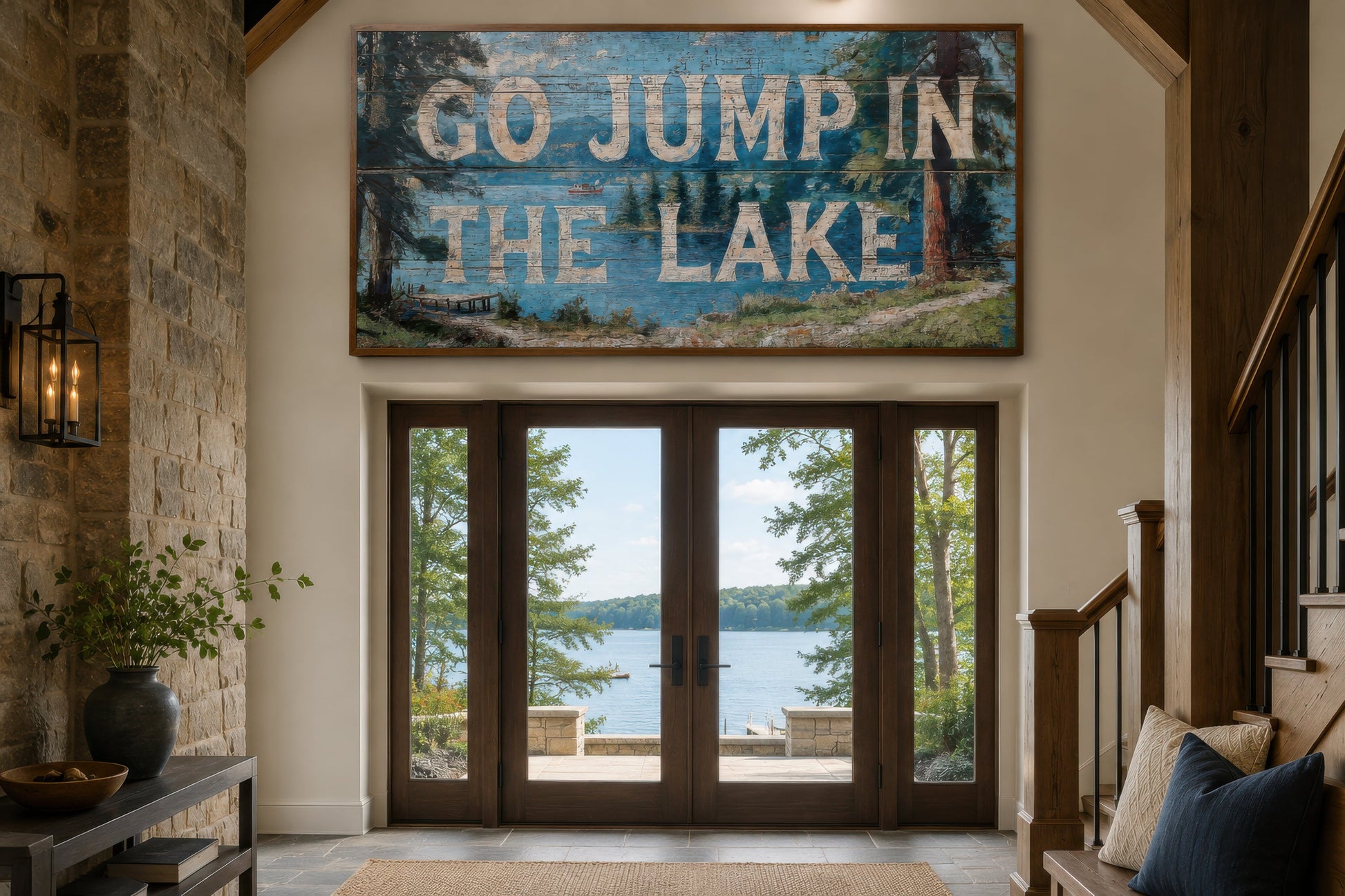 Go Jump in the Lake Painting On Wood Canvas Wall Art