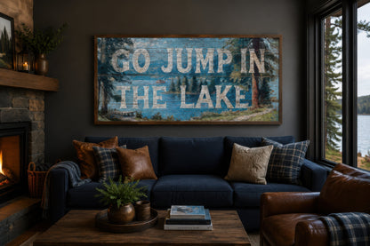 Go Jump in the Lake Painting On Wood Canvas Wall Art