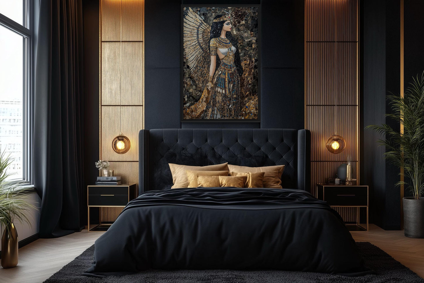 Goddess Isis Mosaic Style Egyptian Framed Canvas Wall Art