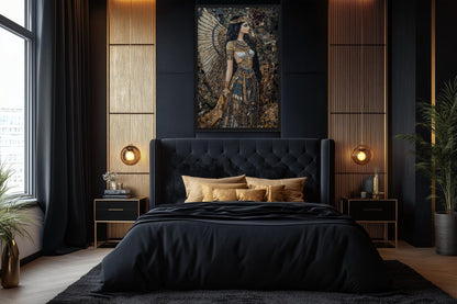 Goddess Isis Mosaic Style Egyptian Framed Canvas Wall Art