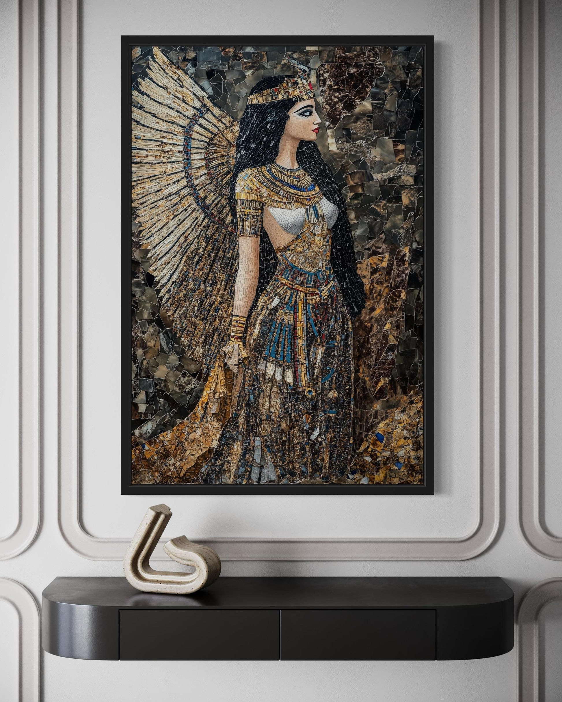Goddess Isis Mosaic Style Egyptian Framed Canvas Wall Art