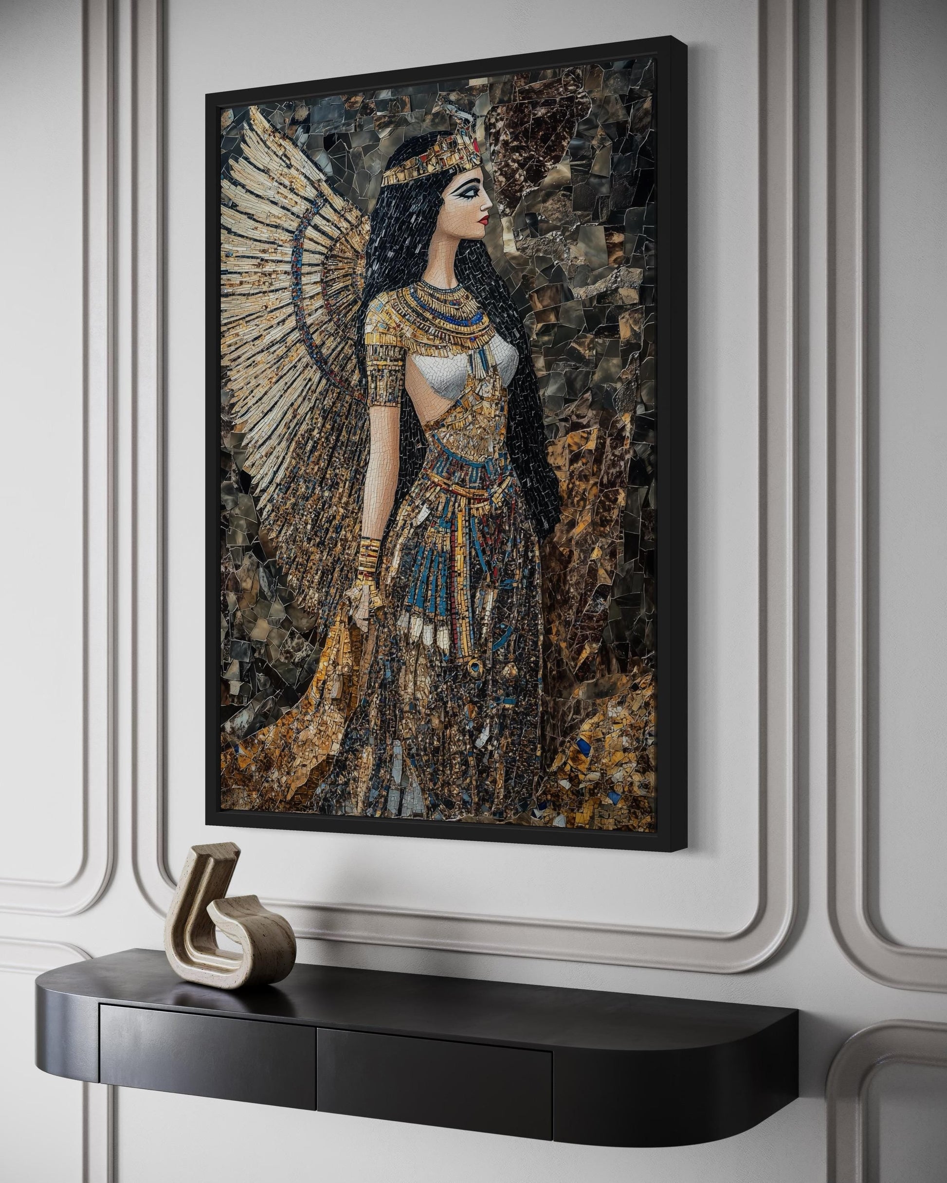 Goddess Isis Mosaic Style Egyptian Framed Canvas Wall Art