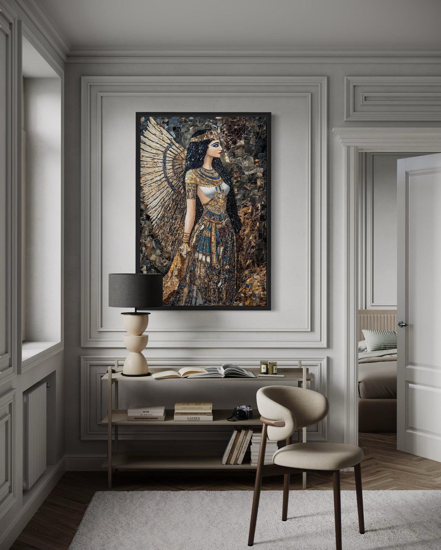 Goddess Isis Mosaic Style Egyptian Framed Canvas Wall Art
