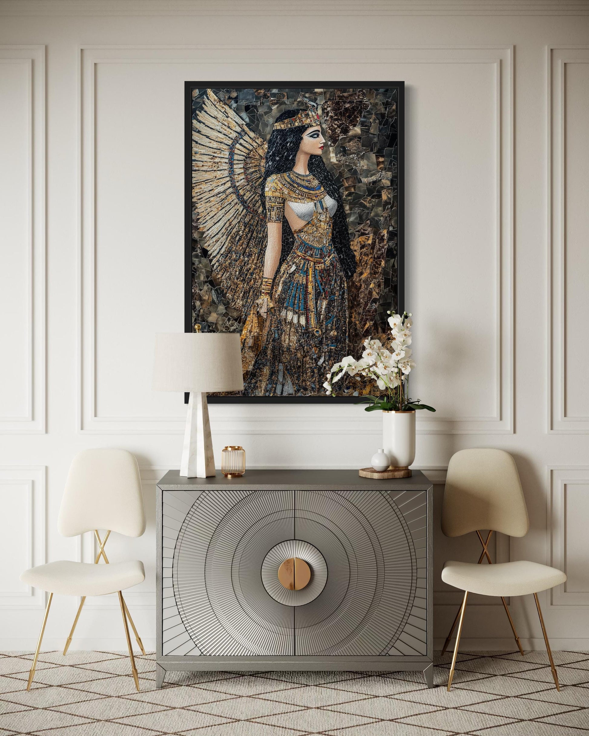 Goddess Isis Mosaic Style Egyptian Framed Canvas Wall Art