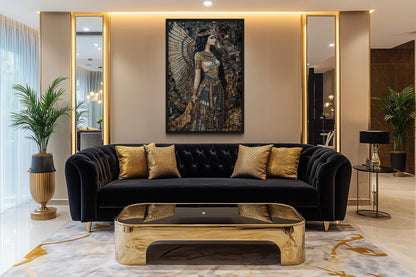 Goddess Isis Mosaic Style Egyptian Framed Canvas Wall Art