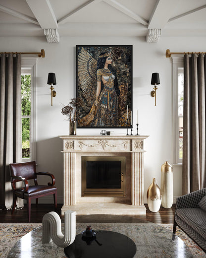 Goddess Isis Mosaic Style Egyptian Framed Canvas Wall Art