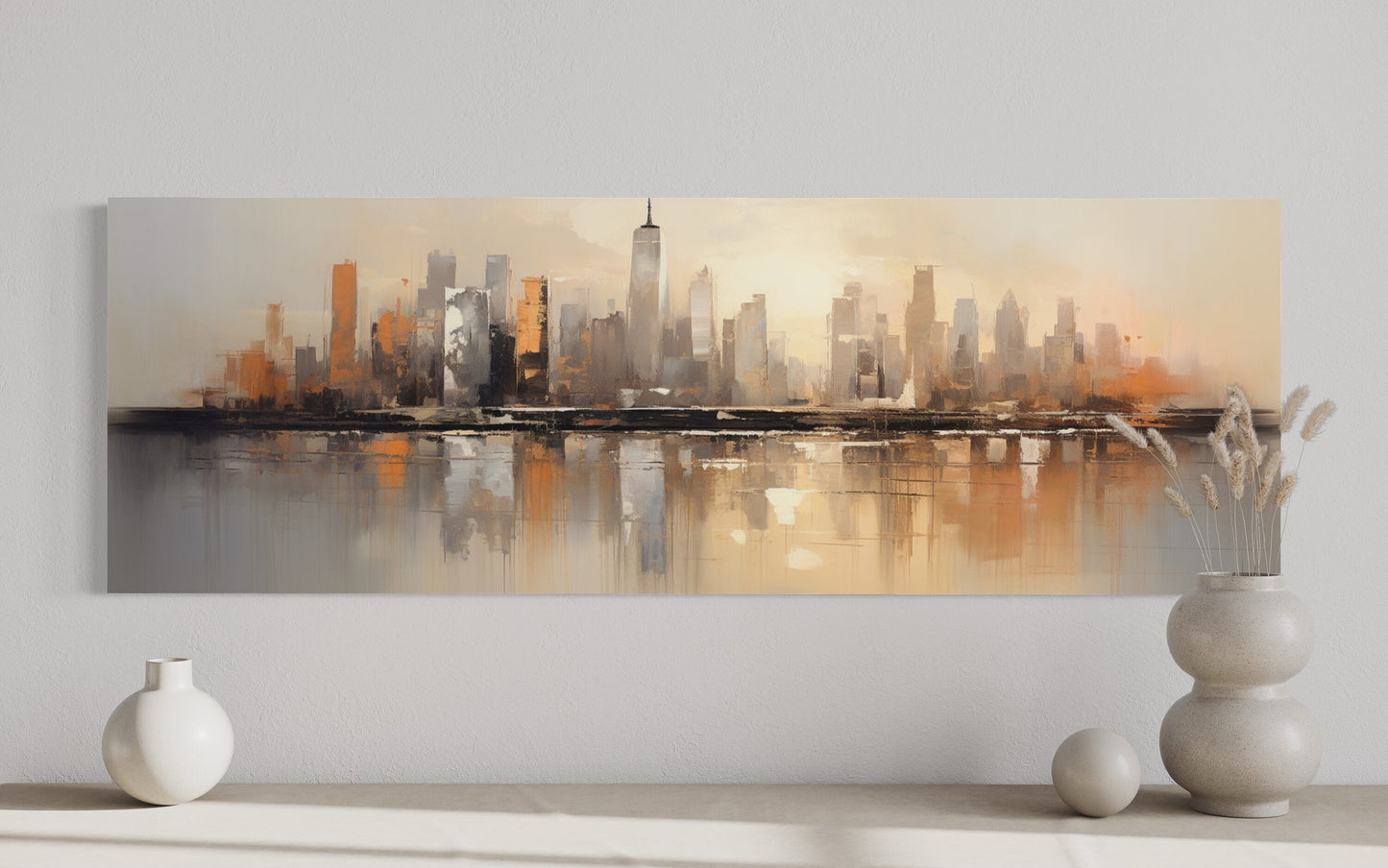 Gold And Silver Abstract New York City Skyline Horizontal Wall Art