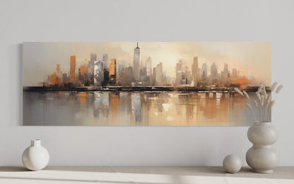 Gold And Silver Abstract New York City Skyline Horizontal Wall Art