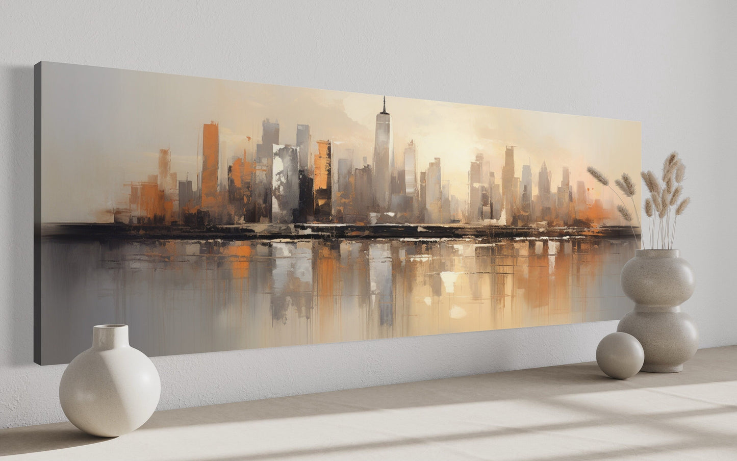 Gold And Silver Abstract New York City Skyline Horizontal Wall Art