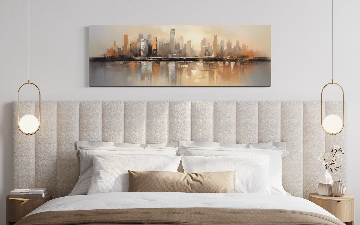 Gold And Silver Abstract New York City Skyline Horizontal Wall Art