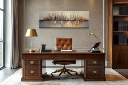 Gold And Silver Abstract New York City Skyline Horizontal Wall Art