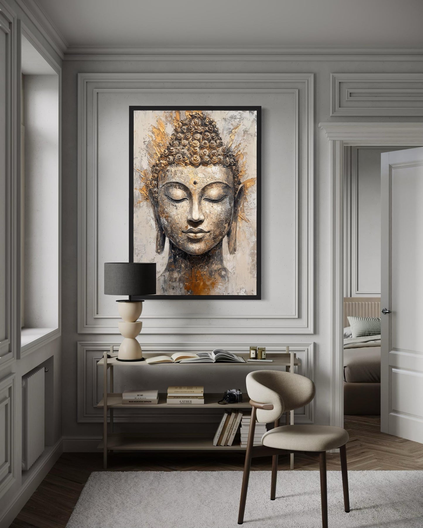 Gold And Silver Buddha Portrait Abstract Zen Wall Decor Canvas Wall Art