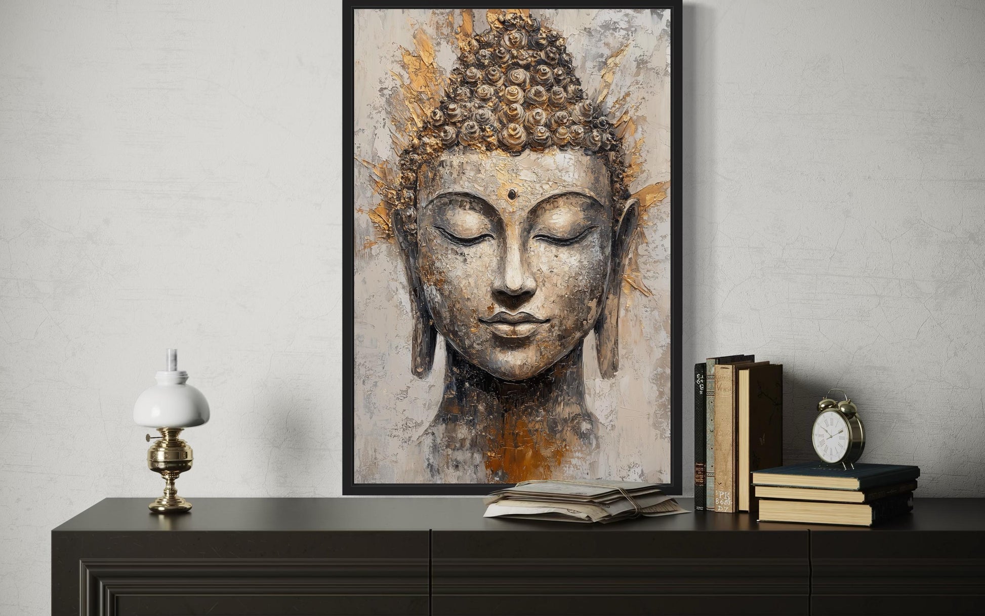 Gold And Silver Buddha Portrait Abstract Zen Wall Decor Canvas Wall Art
