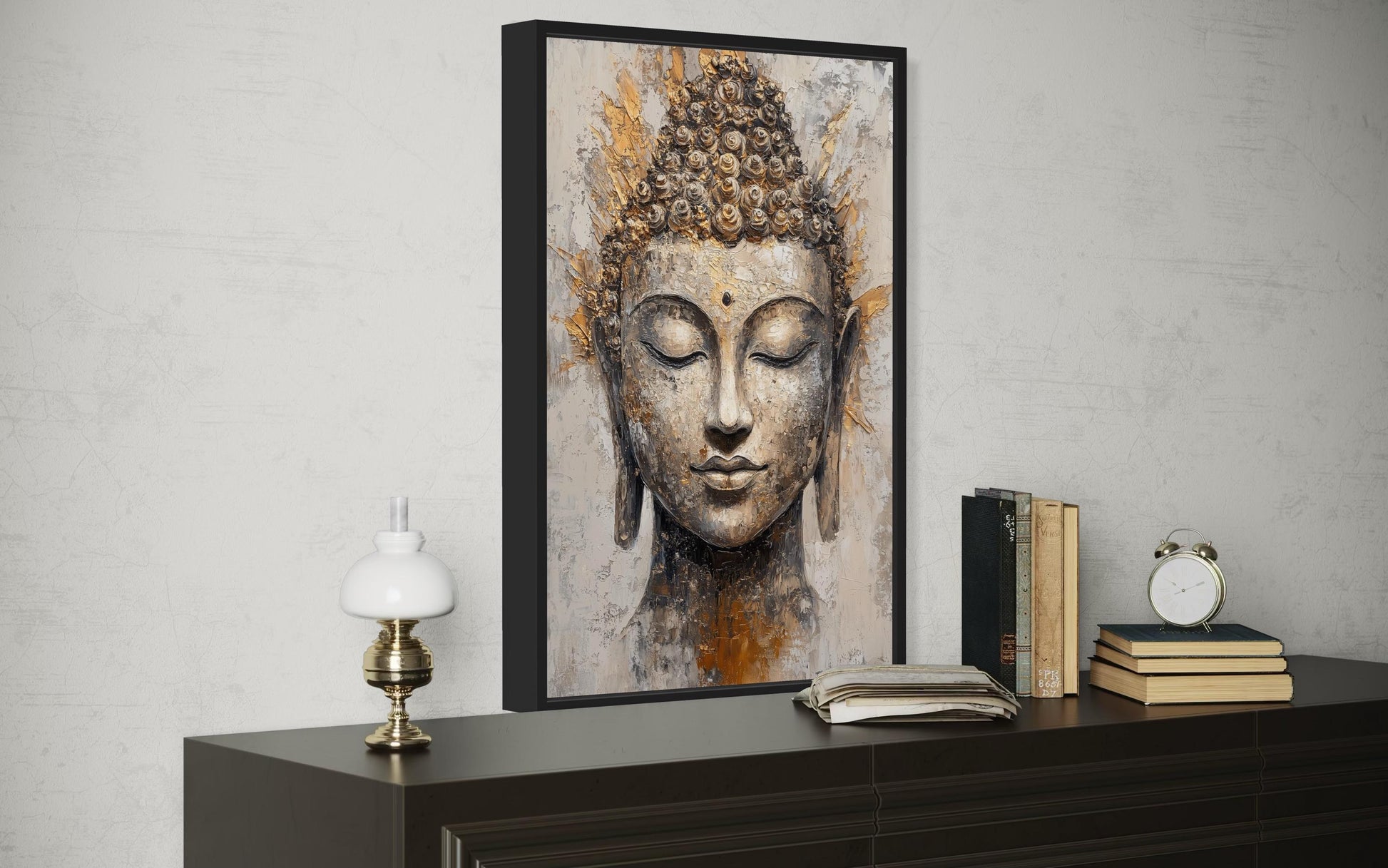 Gold And Silver Buddha Portrait Abstract Zen Wall Decor Canvas Wall Art