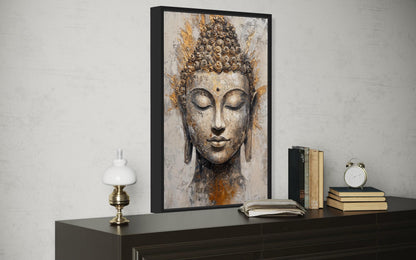 Gold And Silver Buddha Portrait Abstract Zen Wall Decor Canvas Wall Art