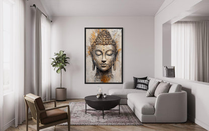 Gold And Silver Buddha Portrait Abstract Zen Wall Decor Canvas Wall Art