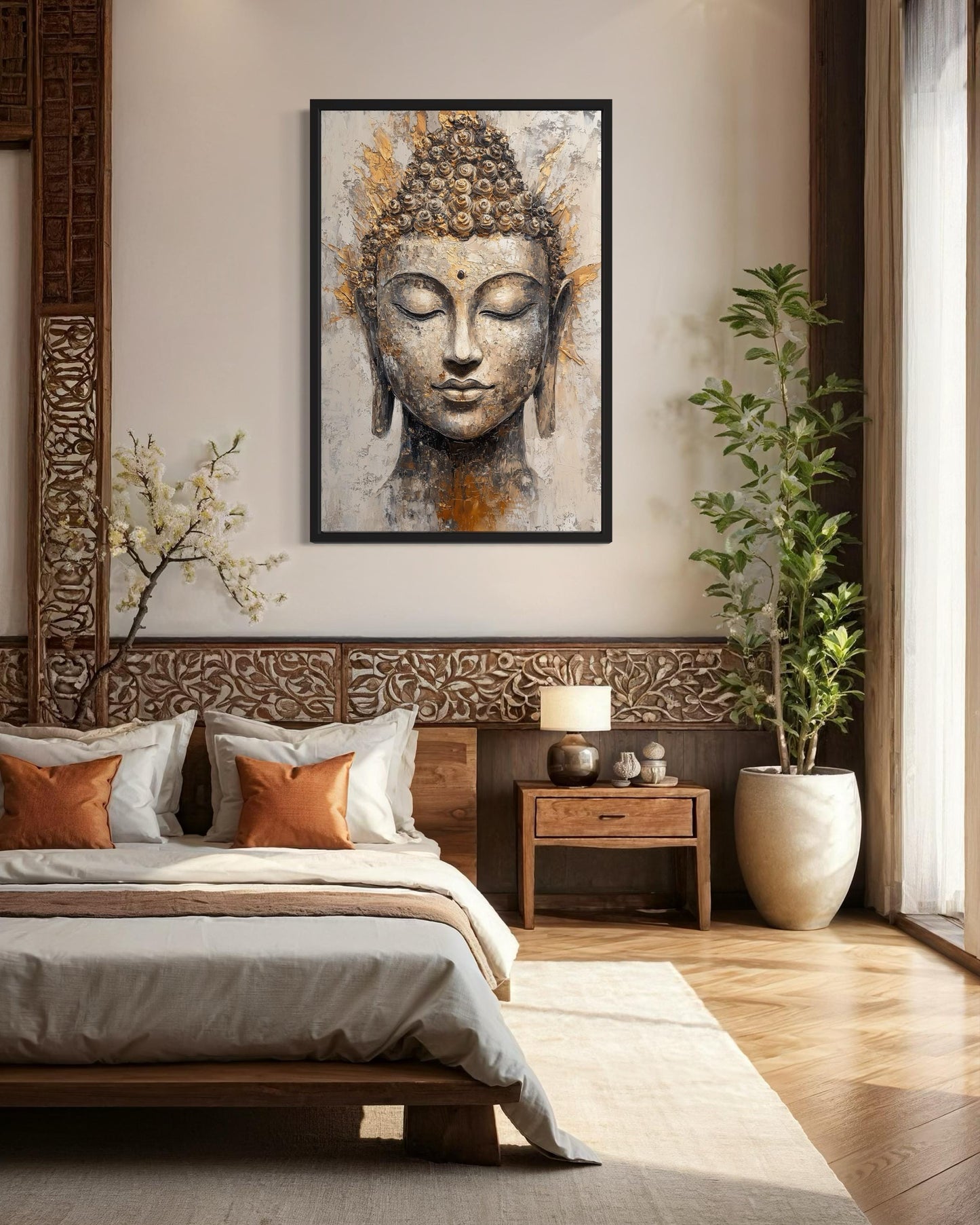 Gold And Silver Buddha Portrait Abstract Zen Wall Decor Canvas Wall Art