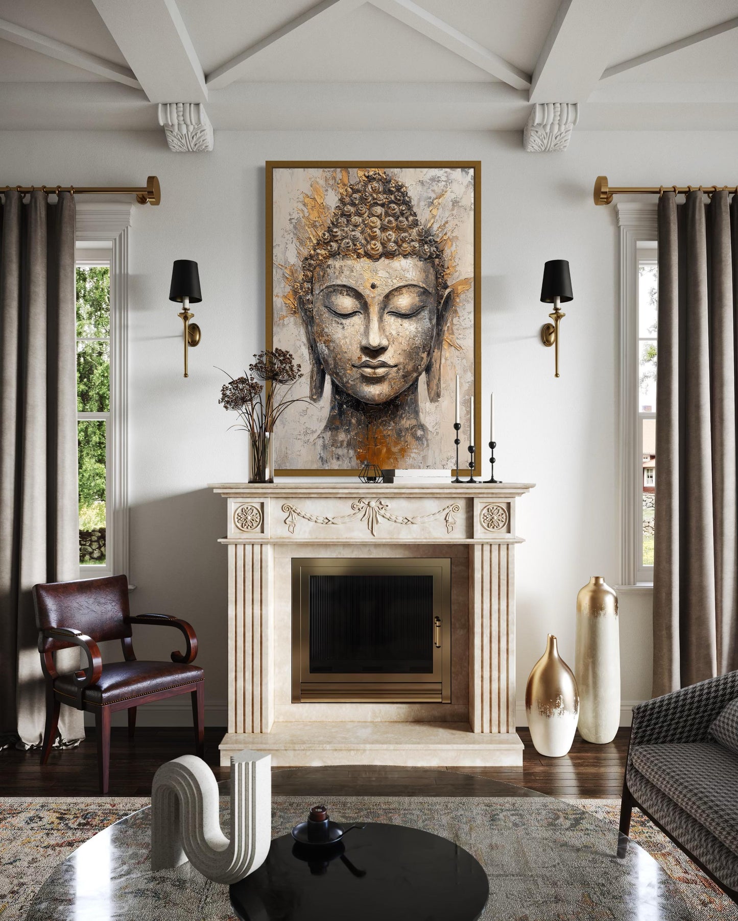 Gold And Silver Buddha Portrait Abstract Zen Wall Decor Canvas Wall Art