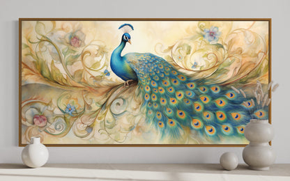 Gold Green Peacock Framed Canvas Wall Art